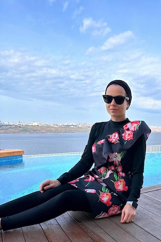 Kahijab Tulip Fırfır Detay Tesettür Mayo - Siyah - S Siyah