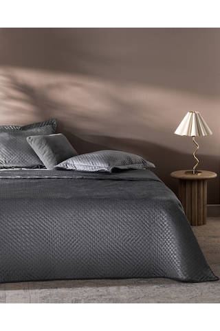 Boulogne Tek Kişilik Kadife Yatak Örtüsü - Antrasit 8682116999571 Gri