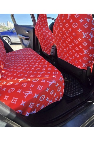 Lv Desen Xl Kırmızı 3d Baskı Otomobil Servis Kılıfı Ön Ve Arka 4parça Takım 1.kalite Likrali Penye Y 1 Takım
