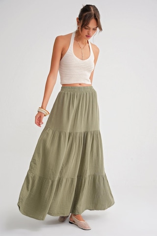 4567 Kadın Fırfırlı Uzun Müslin Etek Çağla Çağla Yeşili