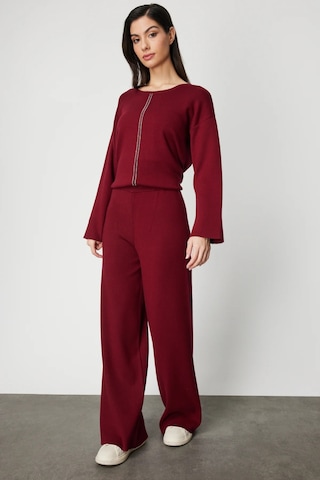 On Kadın Beli Lastikli Bol Paça Triko Pantolon 63321 Bordo Bordo