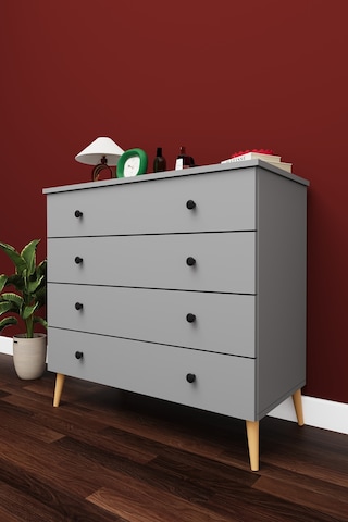 Lüks 4 Çekmeceli Şifonyer Komodin %100 Mdf Çok Amaçlı Düzenleyici Şf02 Kül Gri
