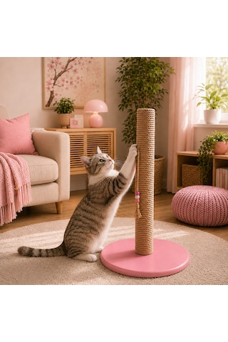 Petody Sakura Doğal Ahşap 60 Cm Jüt Kedi Tırmalama Direği