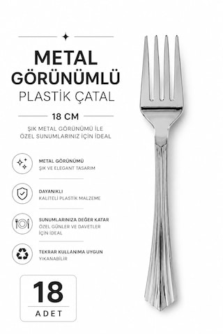Plastik Çatal 18cm Metal Görünümlü - 18'li Metalik