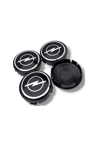 Opel Logolu 58 mm Dış 55mm İç Siyah Geçmeli Jant Göbeği Kapak Seti, 4 Adet Krom Görünümlü