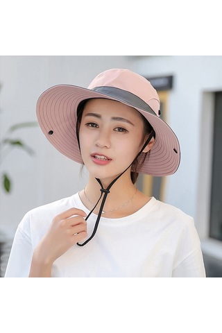 Uv Işınlarına Karşı Koruyucu Geniş Kenarlı Kadın Şapkası - Hafif Ve Konforlu Güneş Şapkası Pembe