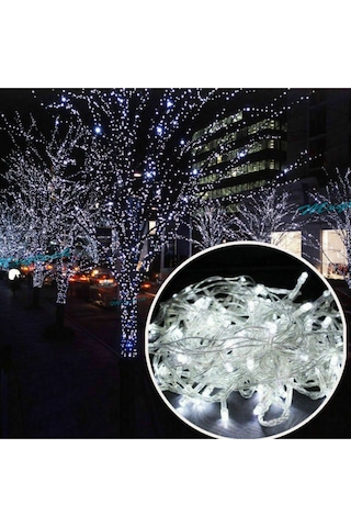 Yılbaşı Dekor Işıkları 10 Metre 100 Led Beyaz Led Işık Beyaz İp Led Işık Modlu 220 Volt Fişli Model Gün Işığı