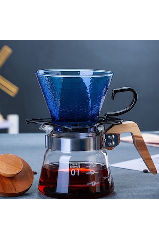 Isıya Dayanıklı Cezve, Cam Cezve, V60 Kahve Su Isıtıcısı, Ahşap Saplı Brewer Barista Süzgeç, 400ml