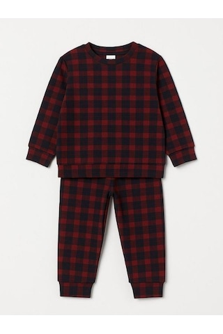 Zekids Erkek Çocuk Kareli Yumuşak Dokulu Pijama Takımı-16049 Bordo