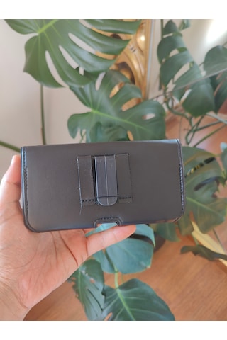 Kemere Takılan Suni Deri Yatay Lüks Kılıf Büyük Boy Mıknatıslı 17x8 Cm Siyah
