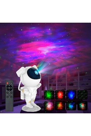 Robeve Astronot Gece Lambası Projektör Uzaktan Kumandalı Çok Renkli Nebula Yıldızlı Zamanlayıcılı Beyaz