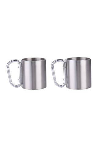 2 li Karamina Çift Kat Çelik Kamp Bardağı Fincanı cin230-2 180 ML Gri
