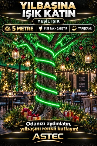 Astec Tak Çalıştır 5 Metre Yapışkanlı Yeşil Şerit Led Yılbaşı Ağacı Süsü Ve Dekoratif Ev Aydınlatması Fişe 220v