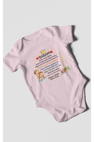 Morivokids Babam Doğum Günün Kutlu Olsun Kısa Kollu Bebek Body %100 Pamuk Bebe Pembe