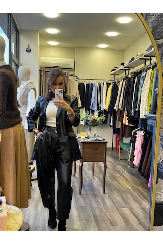Deri Blazer Ceket - Siyah Siyah