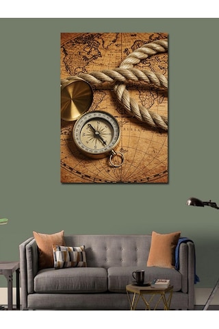 Kanvas Tablo Pusula Ve Antik Harita 70cmx100cm