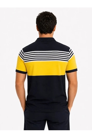 Defymoda Erkek Pike Kumaş Çizgili Polo Yaka Tişört Kısa Kol Yazlık T-shirt - Lacivert