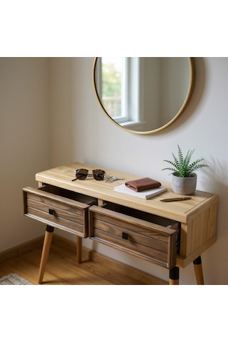 Mobenta Stria Entry: Modern Masif Dresuar 2 Çekmeceli Antre Konsolu - 120x31 Bz-cv Krem-ceviz
