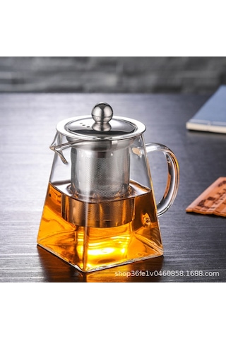 Mufunye 550ml Cam Kare Çaydanlık: Paslanmaz Çelik Filtre İle Isıya Dayanıklı, Evde Pratik Çay Hazırlama Aleti Renkli