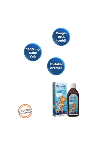 Dynavit Kids Balık Yağı 150 Ml - Çocuklar İçin 1300mg Balık Yağı, Omega-3, Epa, Dha - Portakal Aromalı