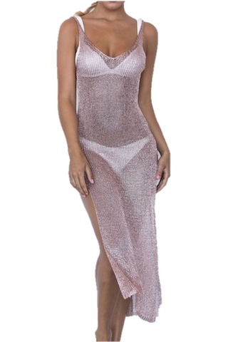 Cbtx Perspektif Örgü Gazlı Bez Askılı Elbise Mayo Örtüsü Gri