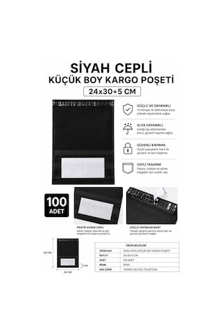 Northcity Siyah Cepli Küçük Boy Kargo Poşeti 24x30+5 Cm 100 Adet