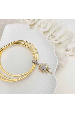 Çelik Ajda Bilezik Charmlı Ajda Bilezik Zirkon Taşlı Kutup Yıldızı Gold Gümüş Gold