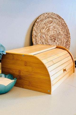 Makri Home Lüks Demonte Doğal Bambu Ekmeklik ,kayar Kapaklı Ekmek Sepeti Bambu