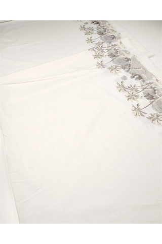Ekru Renkte Eteği Gri Sarı Su Yollu Pamuk Keten Dokuma Kumaş Gömleklik & Elbiselik 145x300cm-12666 Ekru,gri,sarı