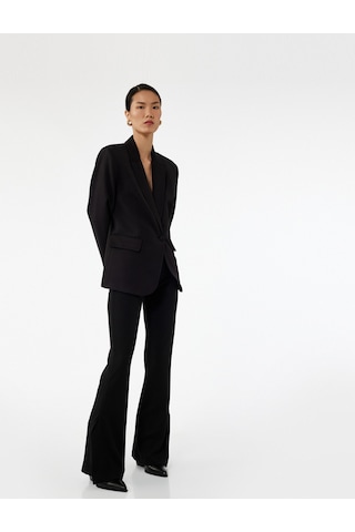 Koton Slim Fit Yırtmaç Detaylı İspanyol Paça Pantolon Siyah 6wak40026ek Siyah