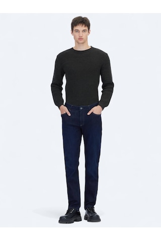 Lacivert Düz Slim Fit Denim Pamuk Karışımlı Pantolon Lacivert