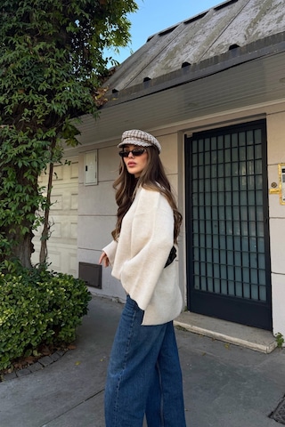Laluvia Taş Fitilli Oversize Kazak - 26808 Taş