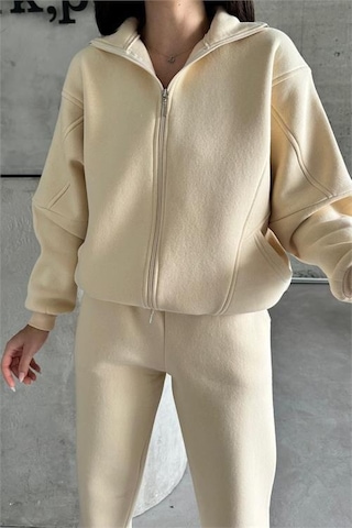 Dip Moda Kadın Fermuarlı Alt Üst Eşofman Takımı Dpnbg028 Bej