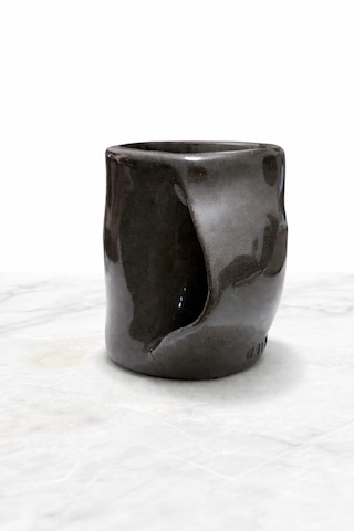 Cogo Seramik El Sokmalı Stoneware Kupa Isıyı Tutan Özel Tasarım Gri - Siyah