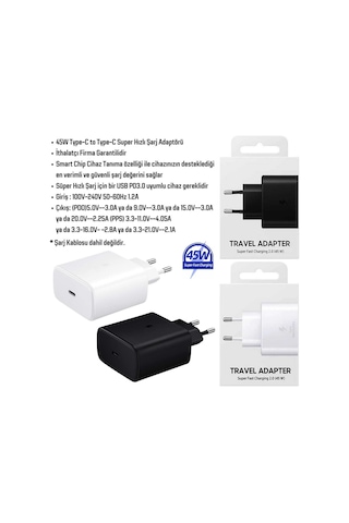 Samsung Galaxy S25 Fe Uyumlu 45w Type-c Girişli Super Hızlı Şarj Cihazı Adaptör - Garantili Beyaz