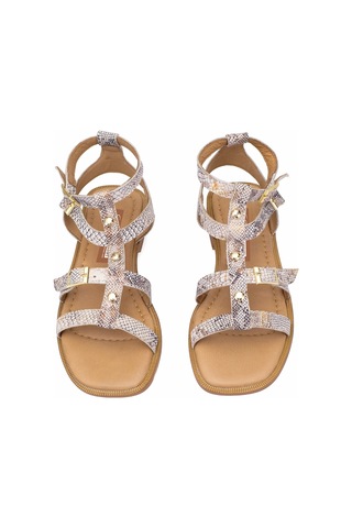 Elit Talia Kadın Hakiki Deri Düz Sandalet Bej Bej