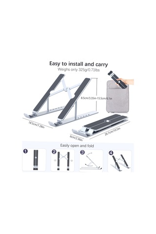 Geeroyoo Alüminyum Ergonomik Dizüstü Bilgisayar Tutucu - 8-17.3 İnç Uyumlu, 6 Seviye Yükseklik Ayarı, Taşınabilir Soğutucu Tablet Stant
