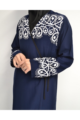 Halkalı Desenli Kruvaze Namaz Elbisesi Yandan Bağlamalı, Rahat Kesim 36 46 Beden Lacivert