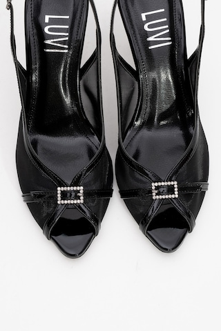 Luvishoes Luvi Shoes Elyse Siyah Rugan Fileli Kadın Yüksek Topuklu Abiye Ayakkabı Siyah Rugan