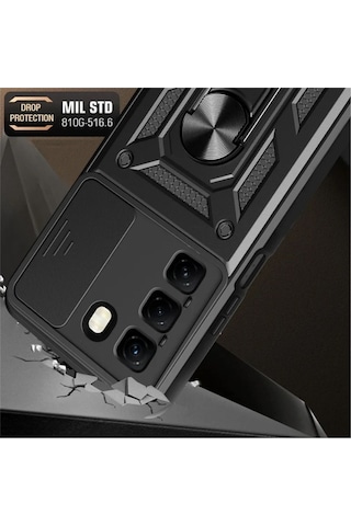 Infinix Hot 50 Pro Plus Uyumlu Tank Kılıf Yüzüklü Standlı Zırhlı Outdoor Kapak - Siyah