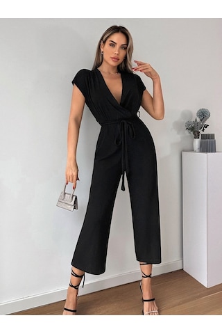 Armonika Kadın Siyah Kruvaze Beli Kemerli Tulum Arm-20y042008