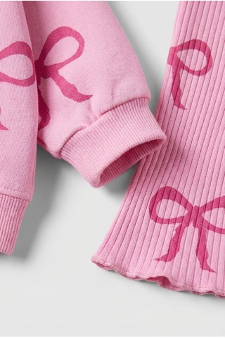 Magu Kız Çocuk Fiyonk Desenli Pembe Sweatshirt Ve İspanyol Paça Tayt Takımı