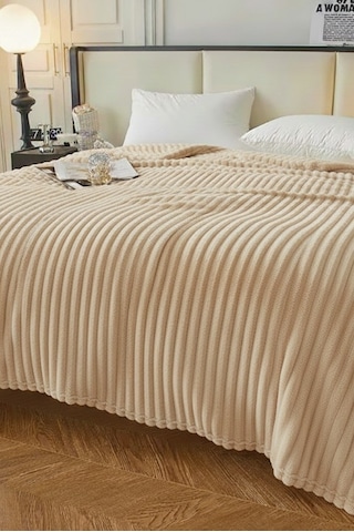 King Size Fitilli Battaniye Battal Boy 240x260 Cm Bej