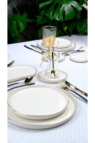Glore İstanbul Krem 31 Parça 6 Kişilik Altın Yaldızlı Yemek Takımı