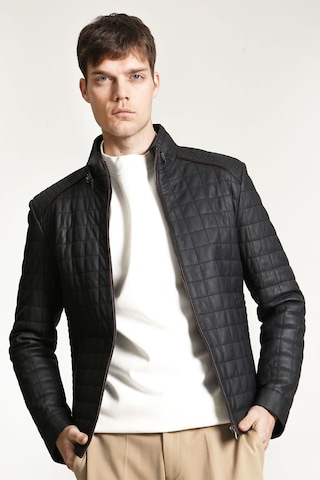 Dericlub E-1203 Gummy Gerçek Deri Erkek Kaban-Lacivert