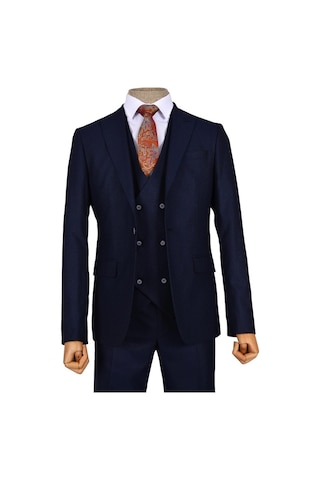 Çizgili Kırçıl Desen Tek Düğme 6 Drop Slim Yelekli Erkek Takım El