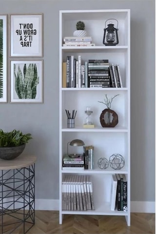 5 Raflı Kitaplık Raf Kütüphane Beyaz