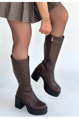 Disan Kahverengi Cilt Topuklu Çizme Kahverengi