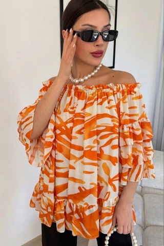 Lodmela Madonna Yaka Lastikli Viskon Bluz 6020-oranj