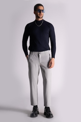 Braccas Beli Yarım Lastikli Slim Fit Chino Crop Pantalon Gri Gri